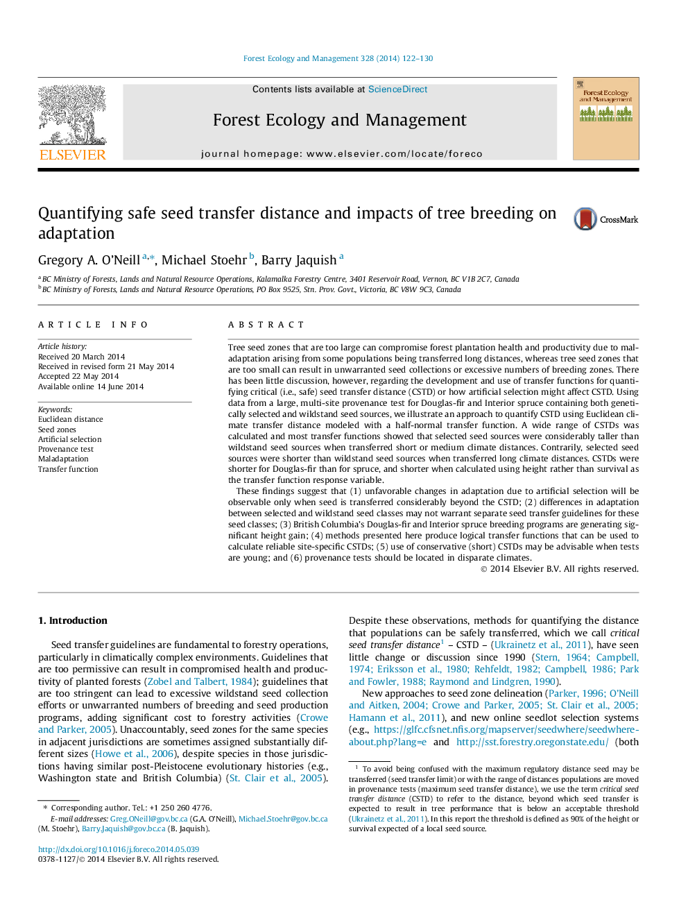 Quantifying safe seed transfer distance and impacts of tree breeding on adaptation