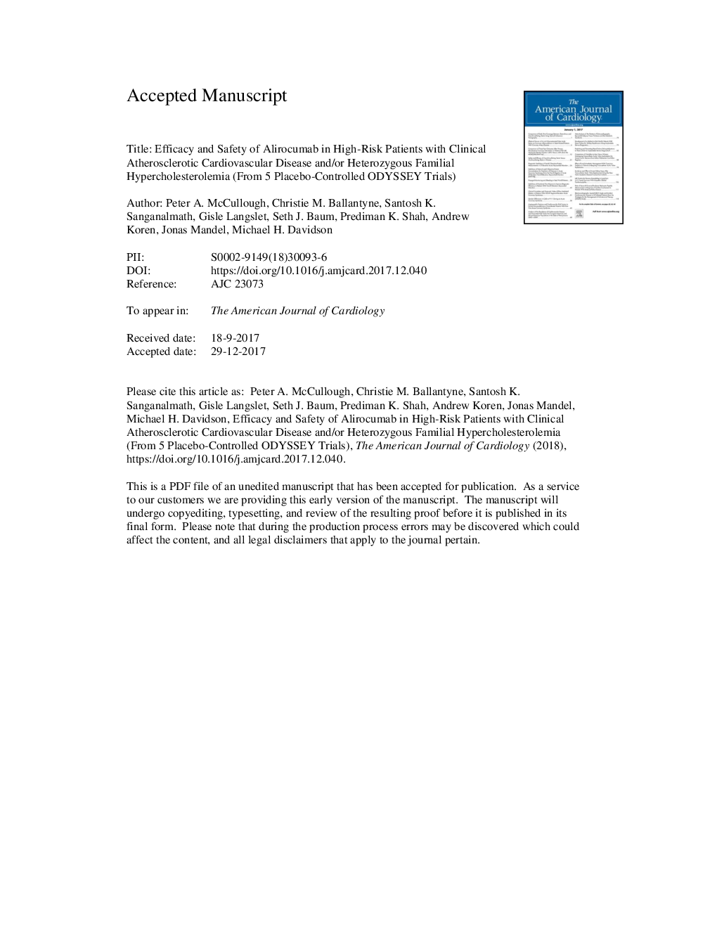 Efficacy and Safety of Alirocumab in High-Risk Patients With Clinical Atherosclerotic Cardiovascular Disease and/or Heterozygous Familial Hypercholesterolemia (from 5 Placebo-Controlled ODYSSEY Trials)