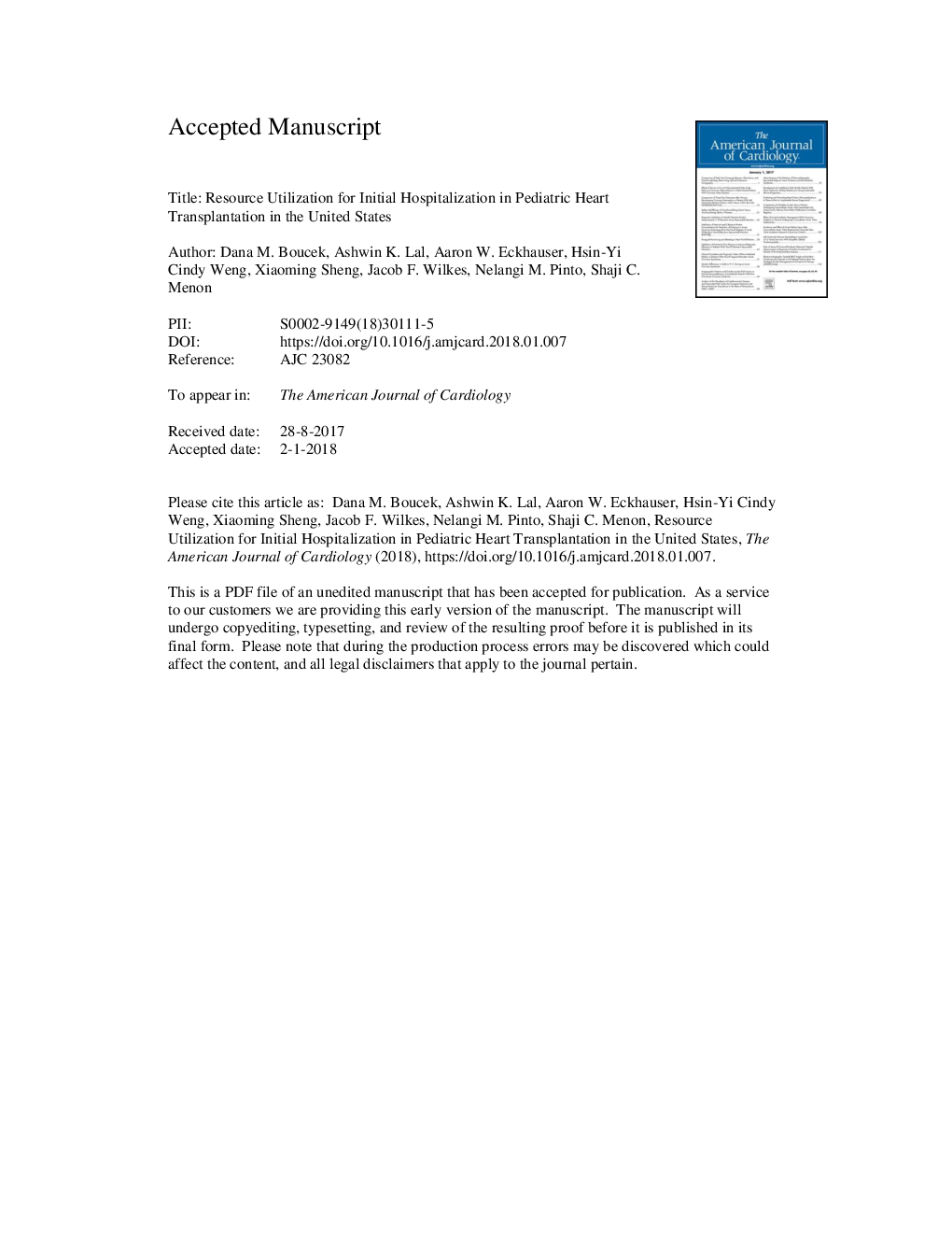 Resource Utilization for Initial Hospitalization in Pediatric Heart Transplantation in the United States