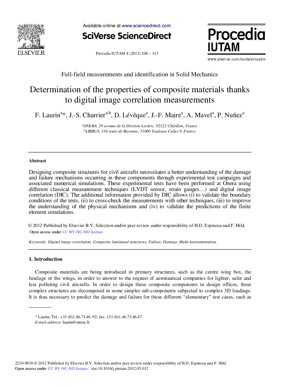 Determination of the Properties of Composite Materials Thanks to Digital Image Correlation Measurements