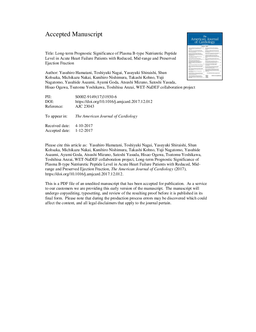 Long-Term Prognostic Significance of Plasma B-Type Natriuretic Peptide Level in Patients With Acute Heart Failure With Reduced, Mid-Range, and Preserved Ejection Fractions