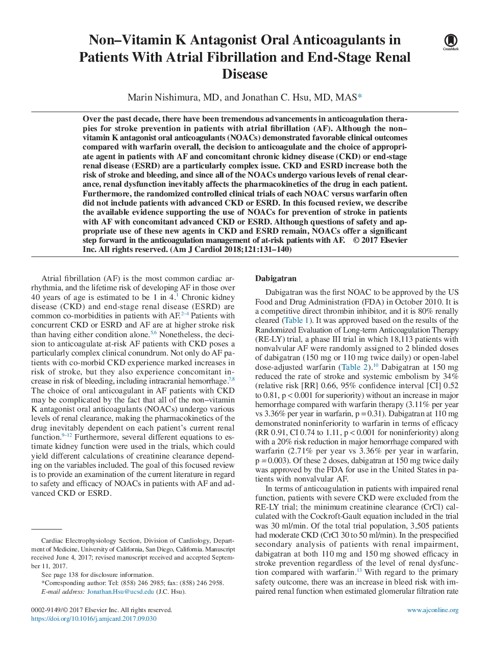 Non-Vitamin K Antagonist Oral Anticoagulants in Patients With Atrial Fibrillation and End-Stage Renal Disease