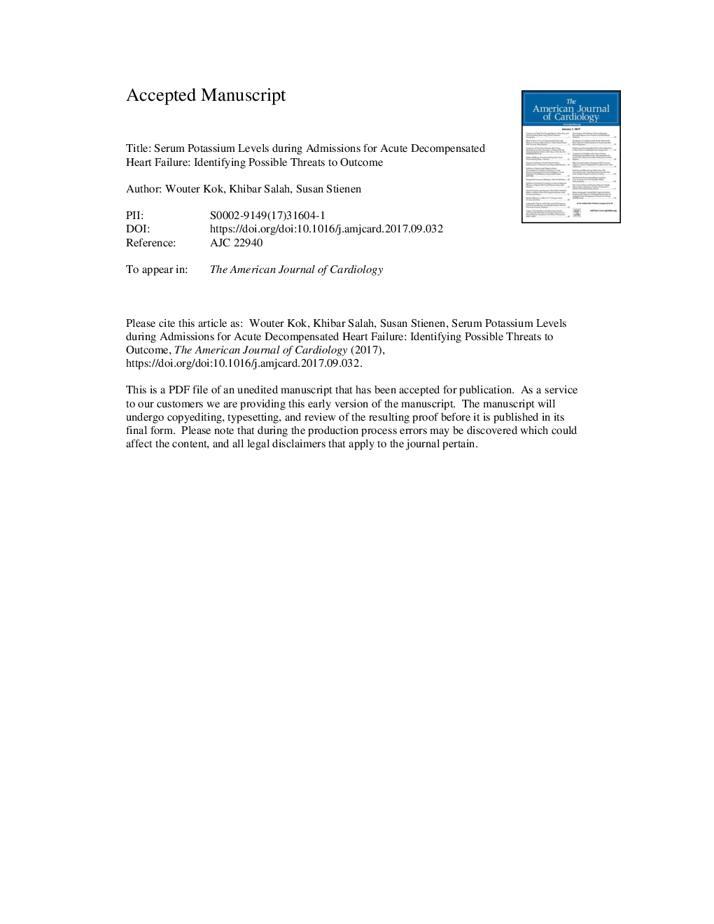 سطوح پتاسیم سرم در هنگام پذیرش نارسایی قلبی نارسایی حاد: شناسایی تهدیدات احتمالی برای نتیجه 