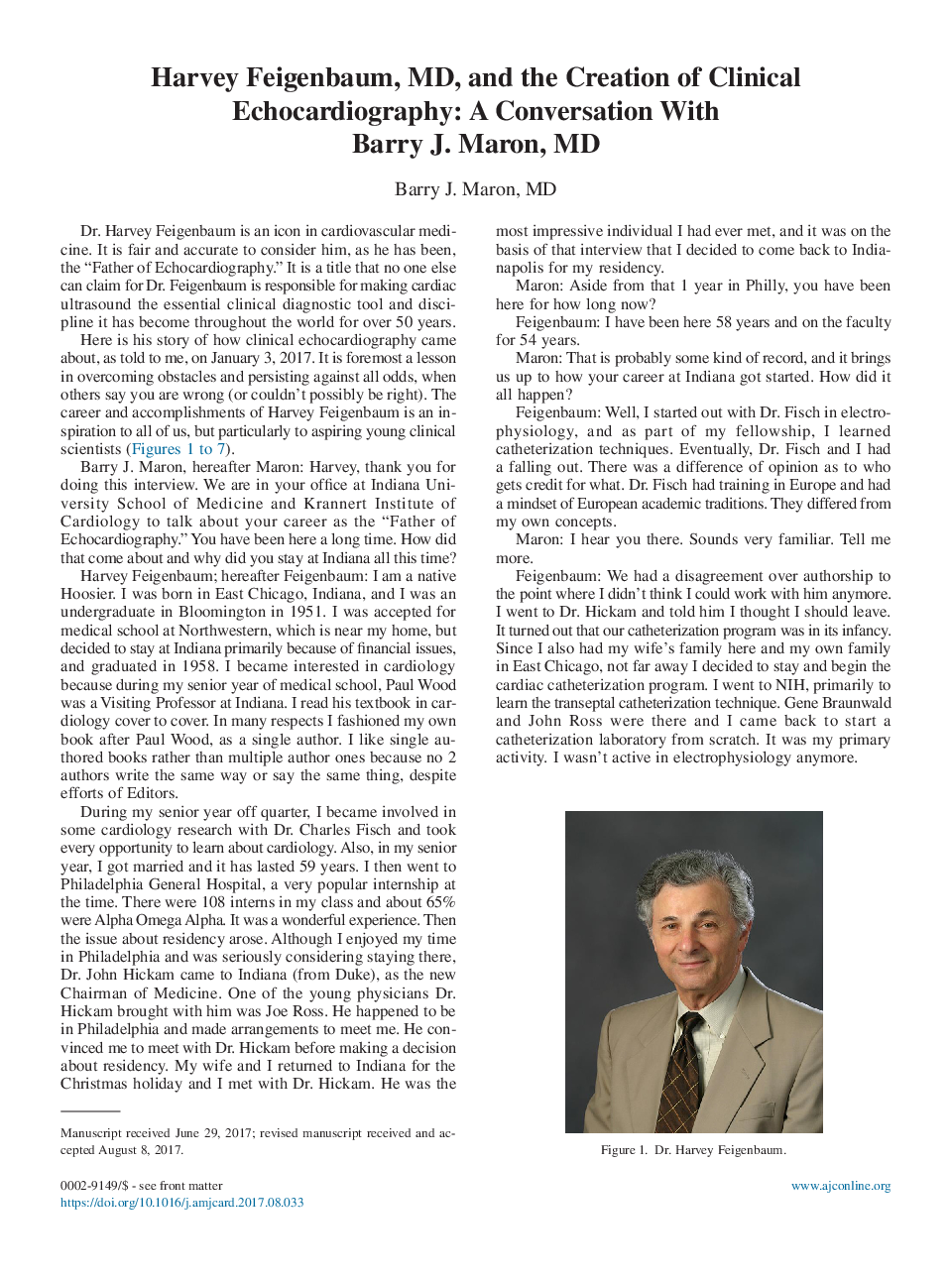 Harvey Feigenbaum, MD, and the Creation of Clinical Echocardiography: A Conversation With Barry J. Maron, MD