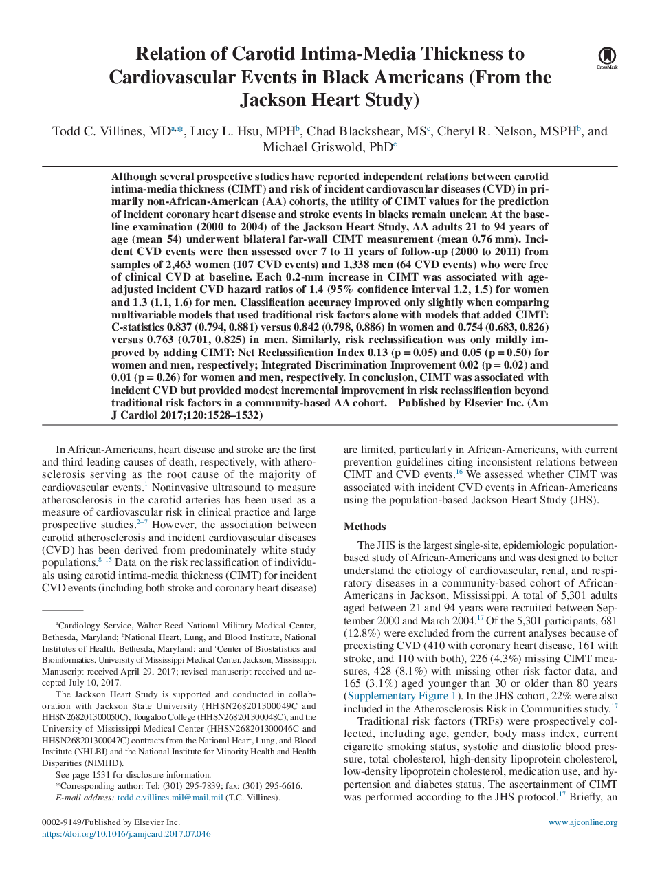 Relation of Carotid Intima-Media Thickness to Cardiovascular Events in Black Americans (From the Jackson Heart Study)