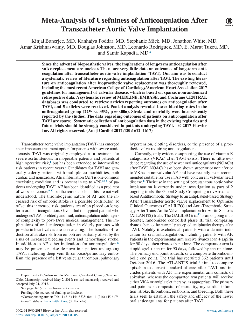 Meta-Analysis of Usefulness of Anticoagulation After Transcatheter Aortic Valve Implantation
