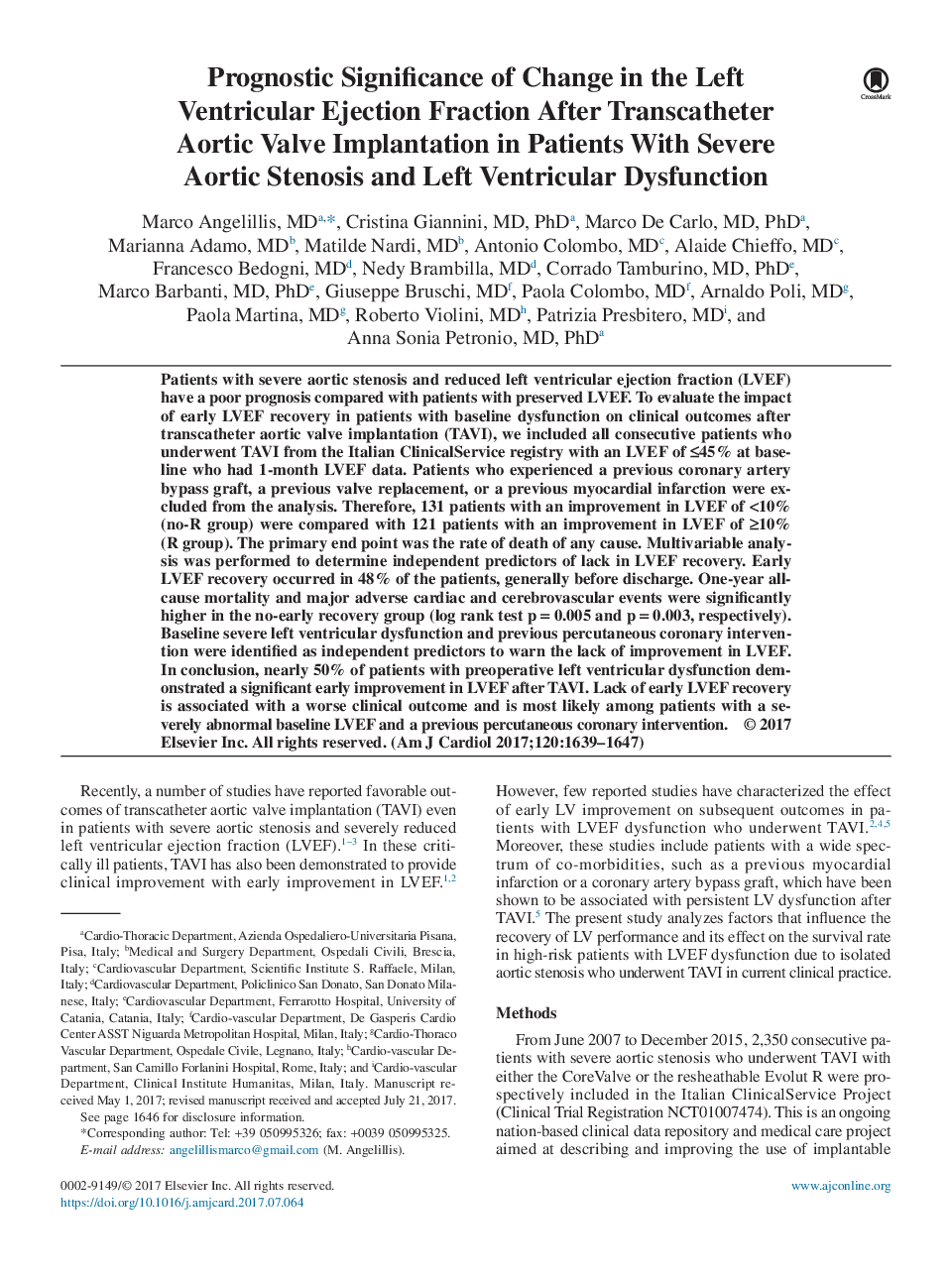 Prognostic Significance of Change in the Left Ventricular Ejection Fraction After Transcatheter Aortic Valve Implantation in Patients With Severe Aortic Stenosis and Left Ventricular Dysfunction