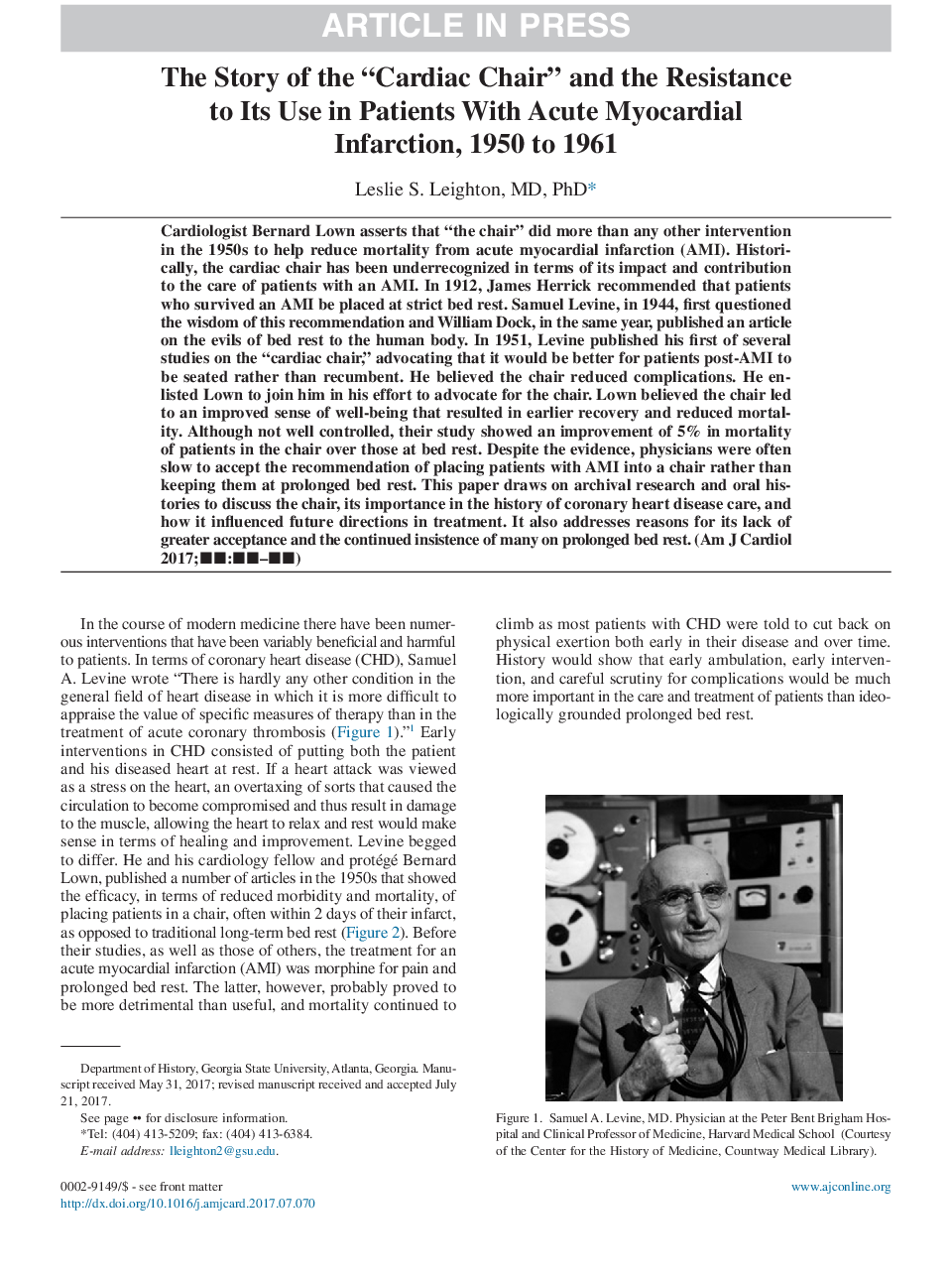 The Story of the “Cardiac Chair” and the Resistance to Its Use in Patients With Acute Myocardial Infarction, 1950 to 1961