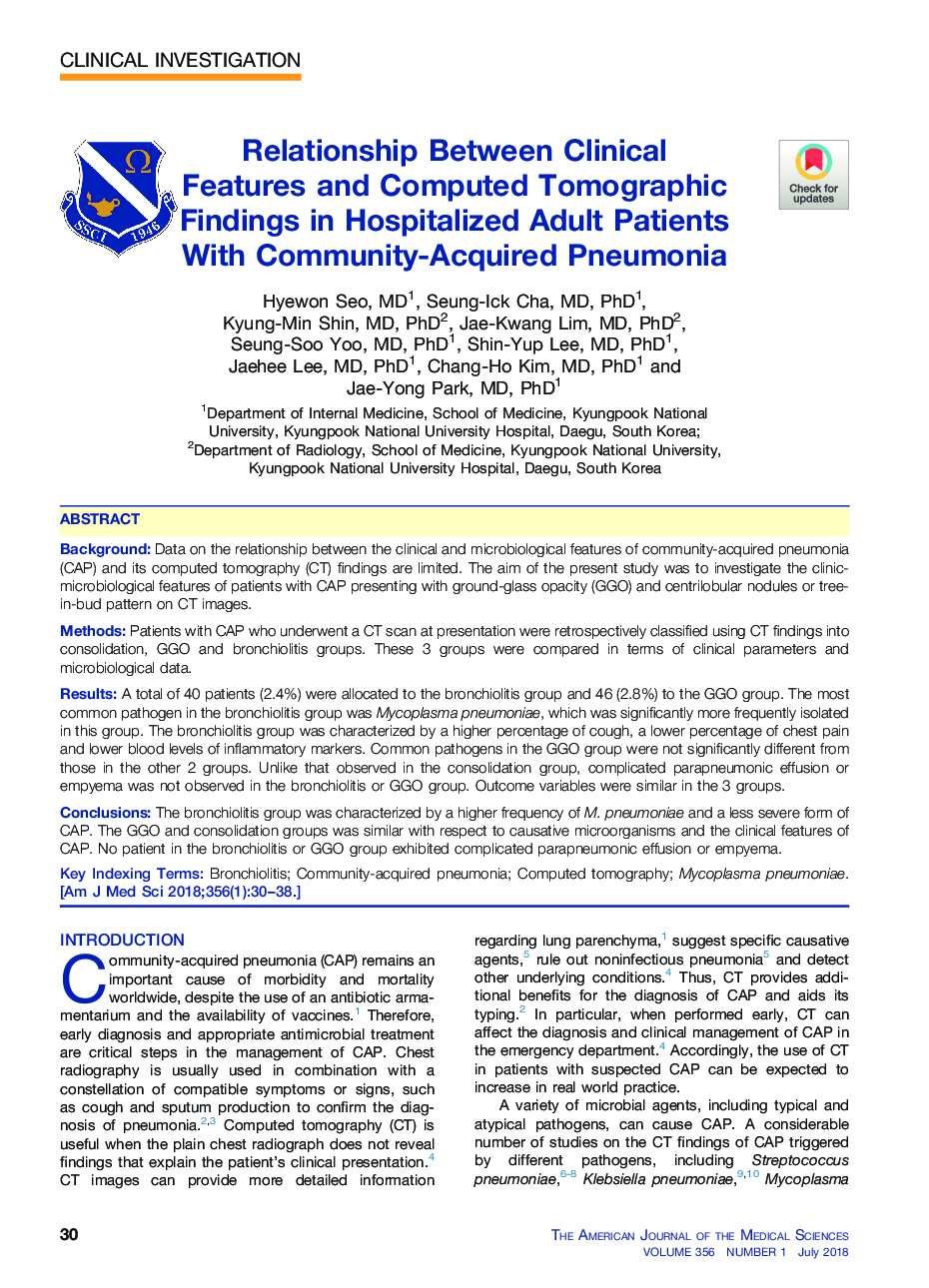 Relationship Between Clinical Features and Computed Tomographic Findings in Hospitalized Adult Patients With Community-Acquired Pneumonia