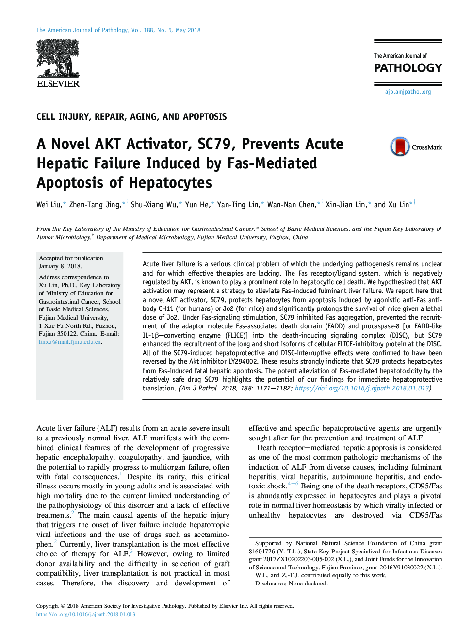 A Novel AKT Activator, SC79, Prevents Acute Hepatic Failure Induced by Fas-Mediated Apoptosis of Hepatocytes