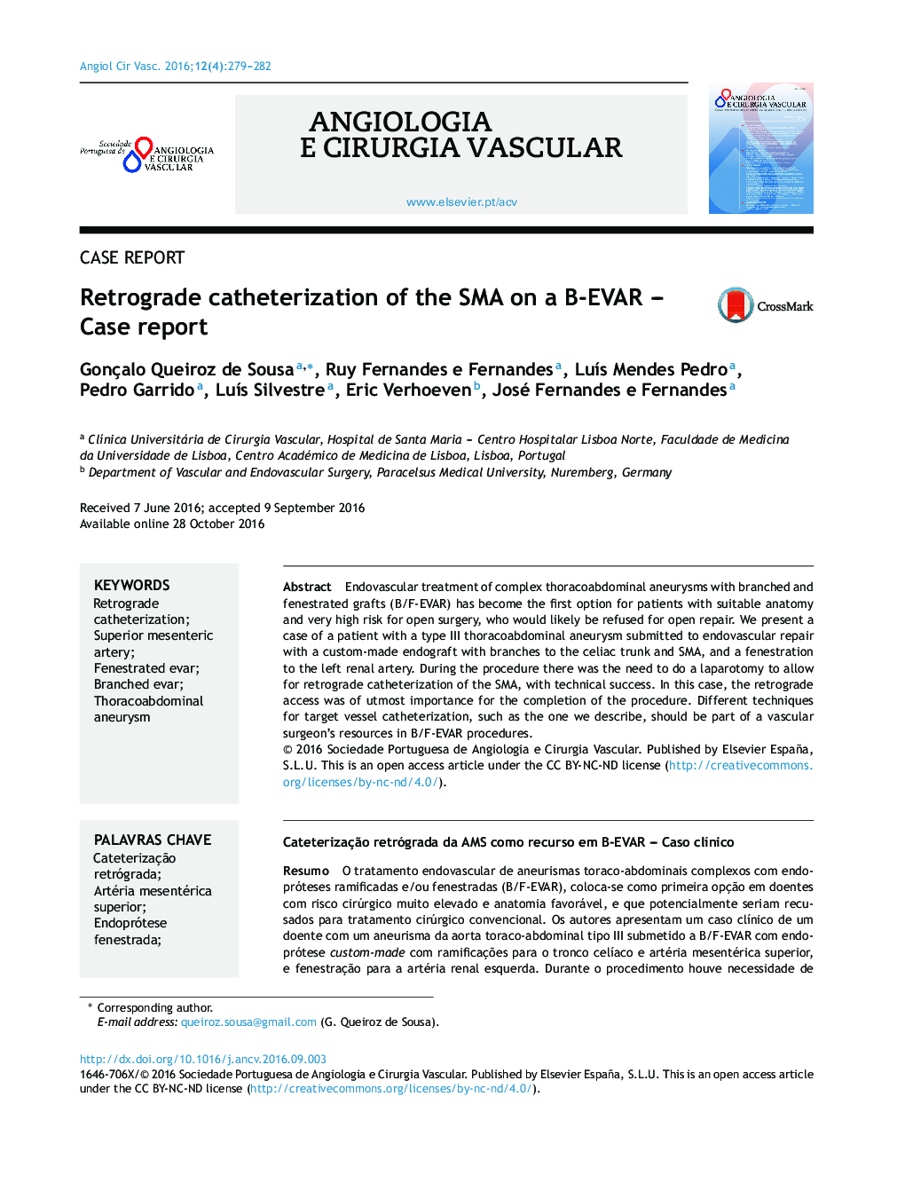 Retrograde catheterization of the SMA on a B-EVAR - Case report