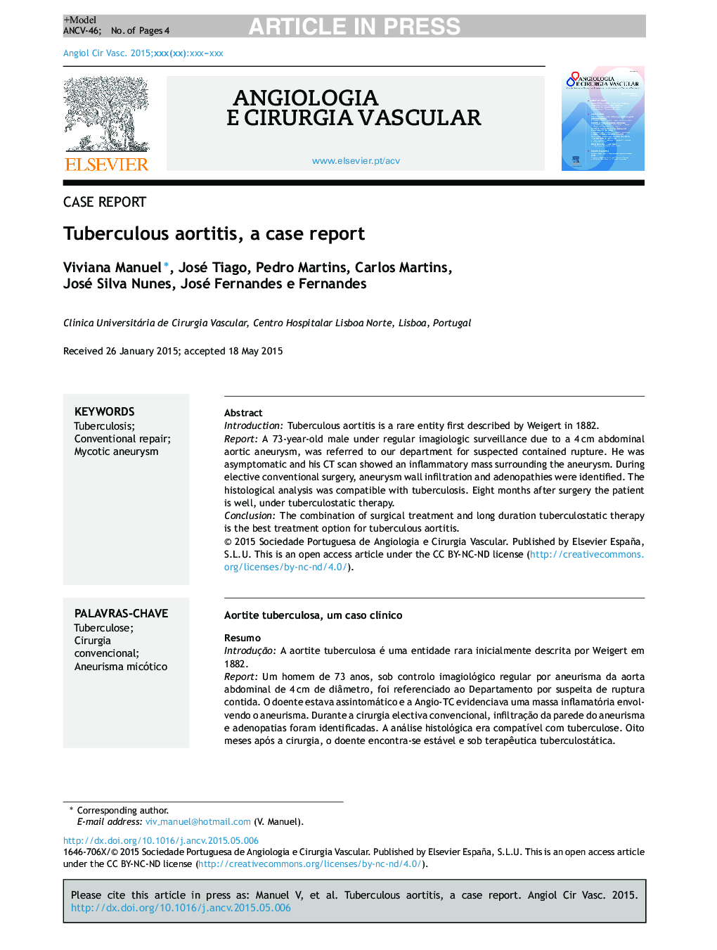 Tuberculous aortitis, a case report