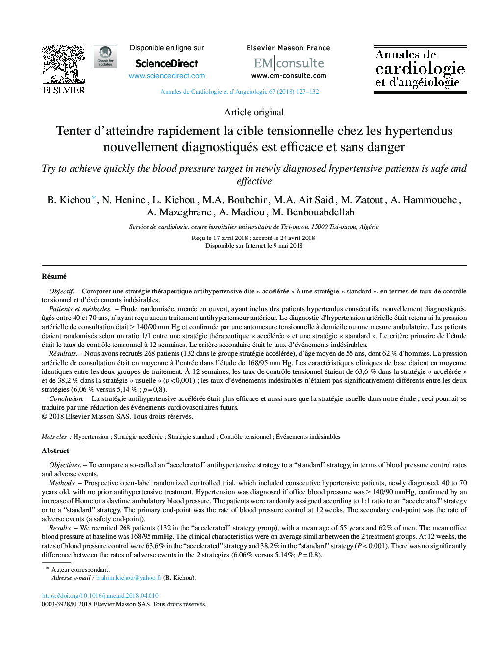 Tenter d'atteindre rapidement la cible tensionnelle chez les hypertendus nouvellement diagnostiqués est efficace et sans danger