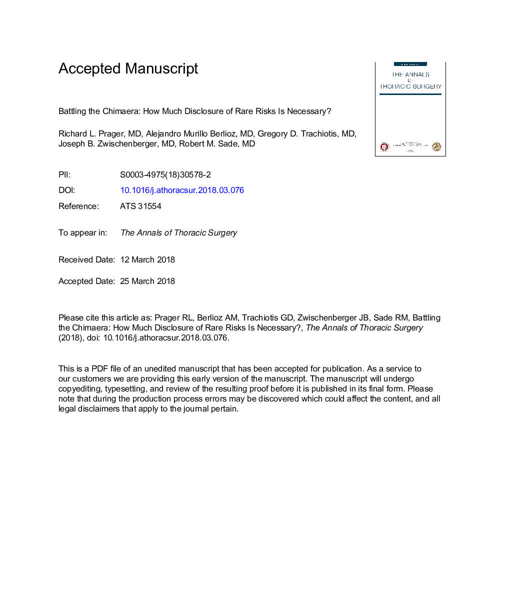 عکس صفحه اول مقاله: Battling the Chimaera: How Much Disclosure of Rare Risks Is Necessary? Battling the Chimaera: How Much Disclosure of Rare Risks Is Necessary?