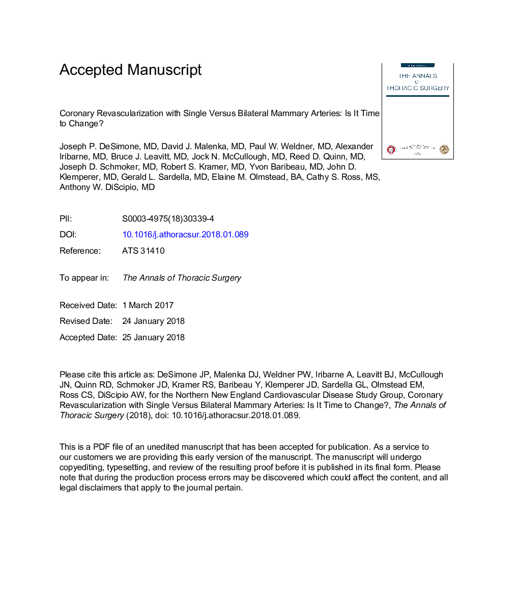 Coronary Revascularization With Single Versus Bilateral Mammary Arteries: Is It Time to Change?