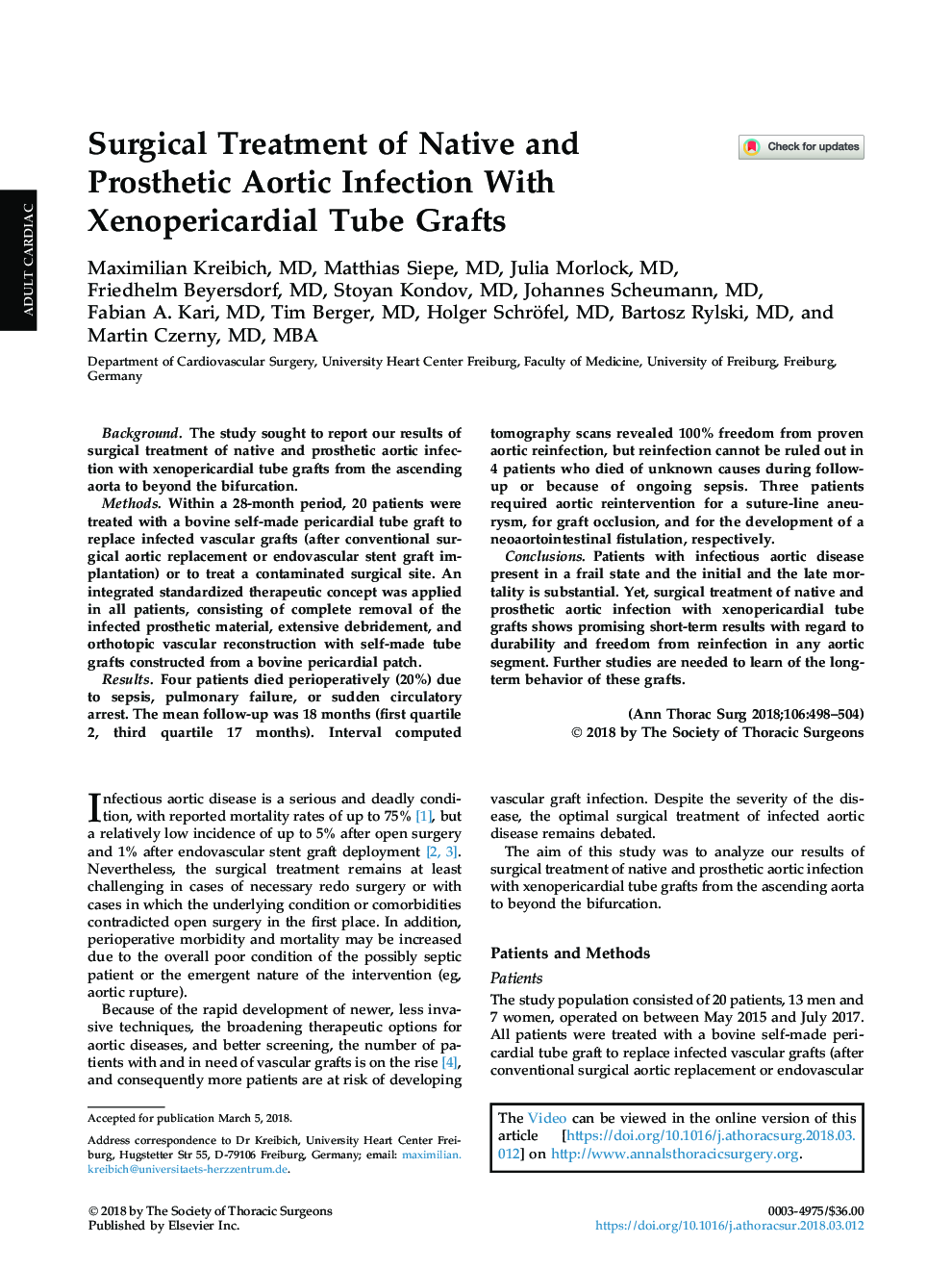عکس صفحه اول مقاله: Surgical Treatment of Native and Prosthetic Aortic Infection With Xenopericardial Tube Grafts Surgical Treatment of Native and Prosthetic Aortic Infection With Xenopericardial Tube Grafts