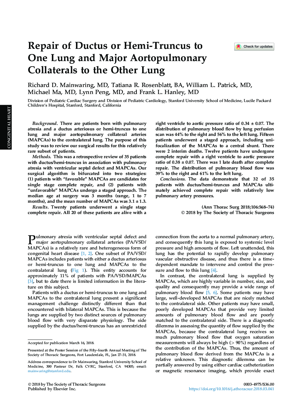 Repair of Ductus or Hemi-Truncus to OneÂ Lung and Major Aortopulmonary Collaterals to the Other Lung