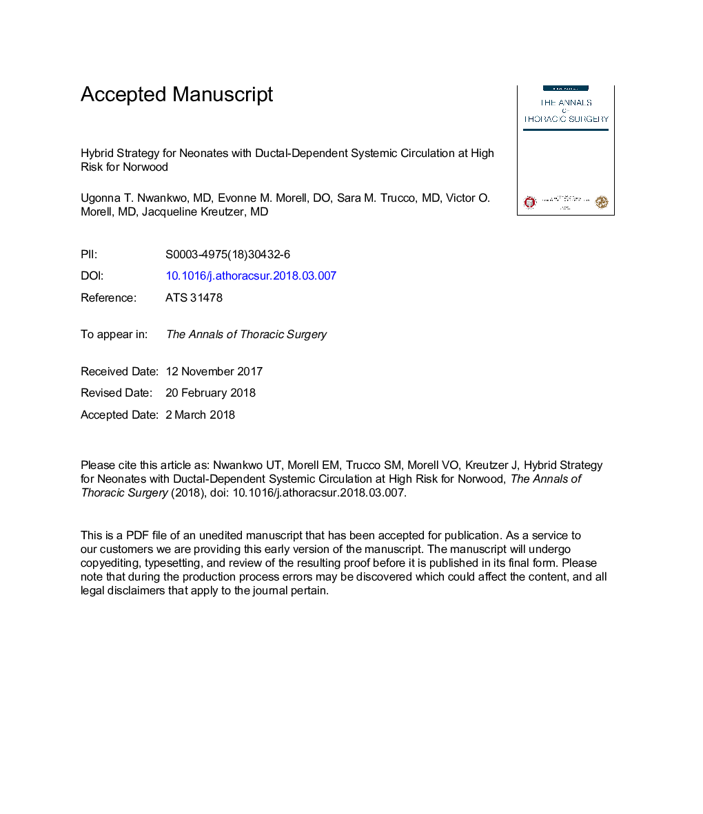 Hybrid Strategy for Neonates With Ductal-Dependent Systemic Circulation at High Risk for Norwood