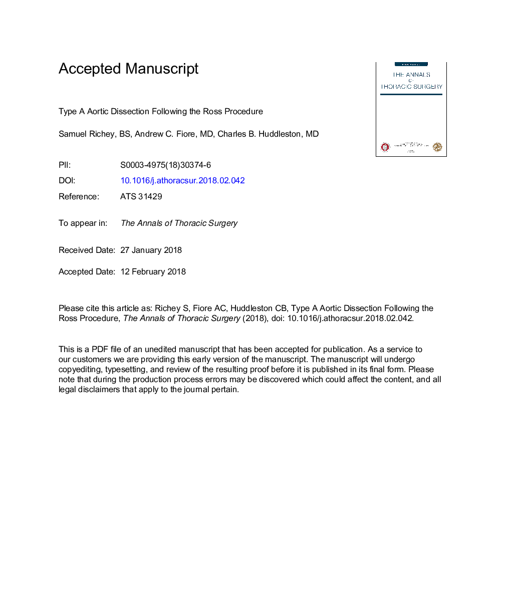 Type A Aortic Dissection After the Ross Procedure