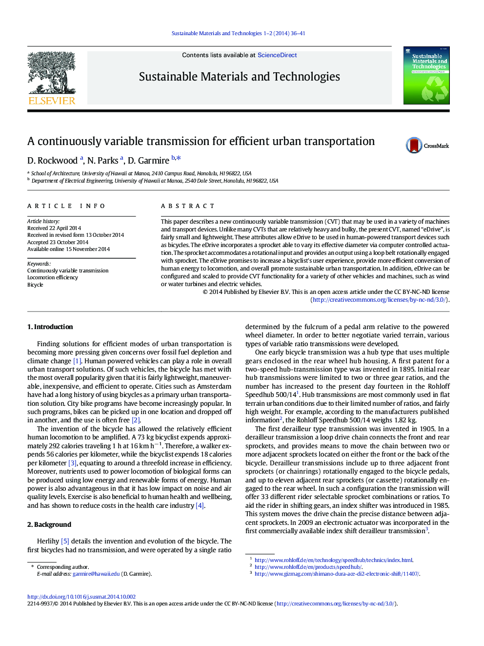 A continuously variable transmission for efficient urban transportation