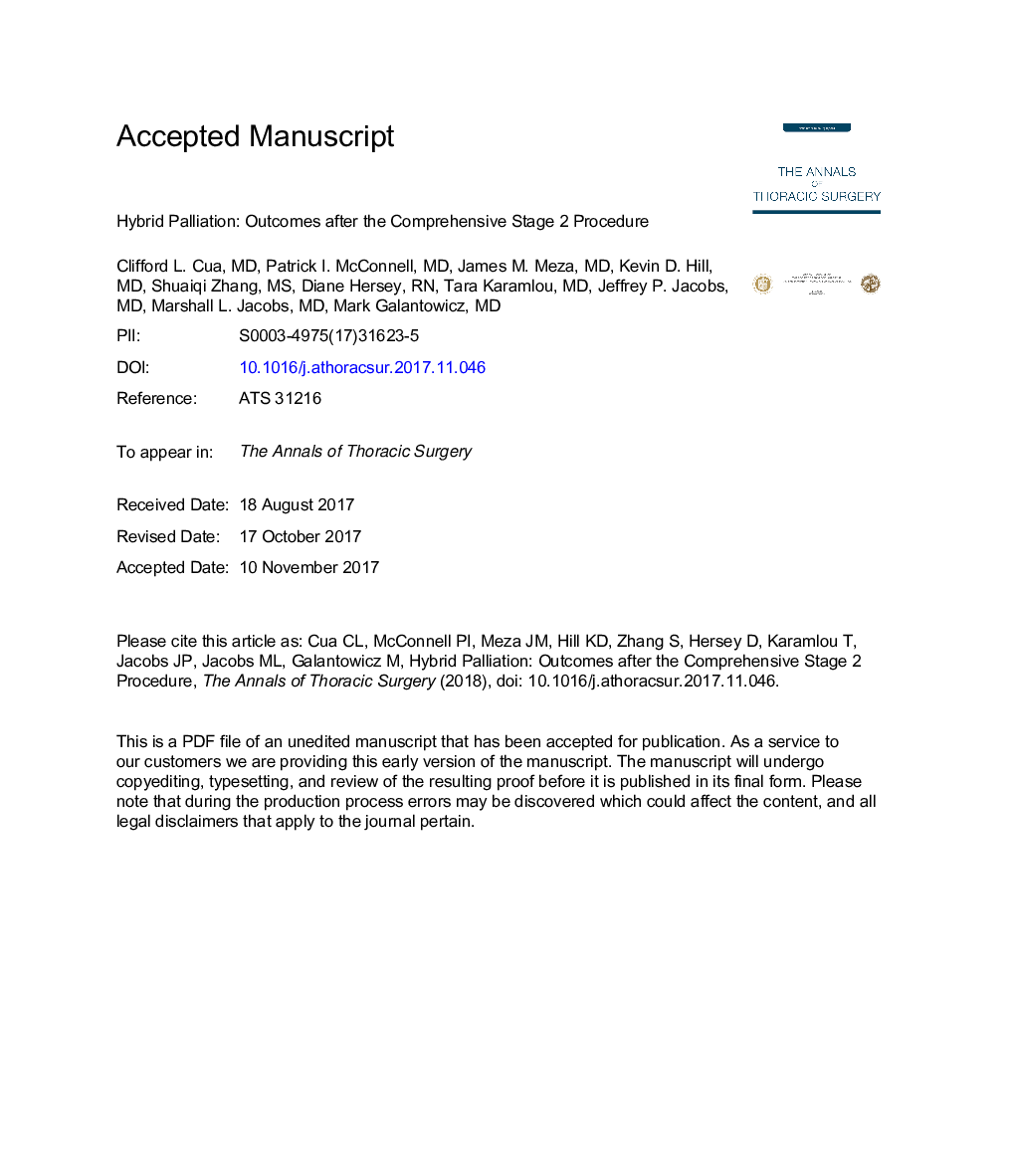 Hybrid Palliation: Outcomes After the Comprehensive Stage 2 Procedure