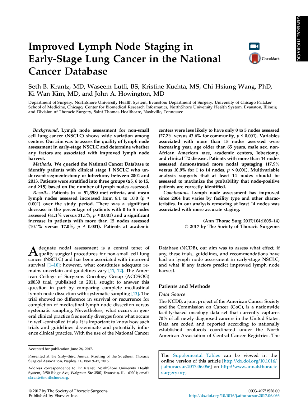 Improved Lymph Node Staging in Early-Stage Lung Cancer in the National Cancer Database