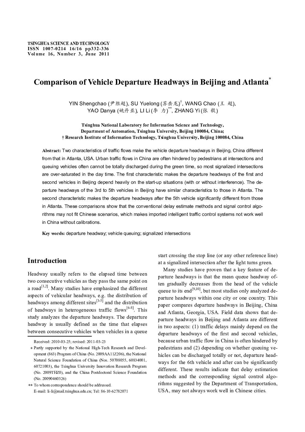 Comparison of Vehicle Departure Headways in Beijing and Atlanta