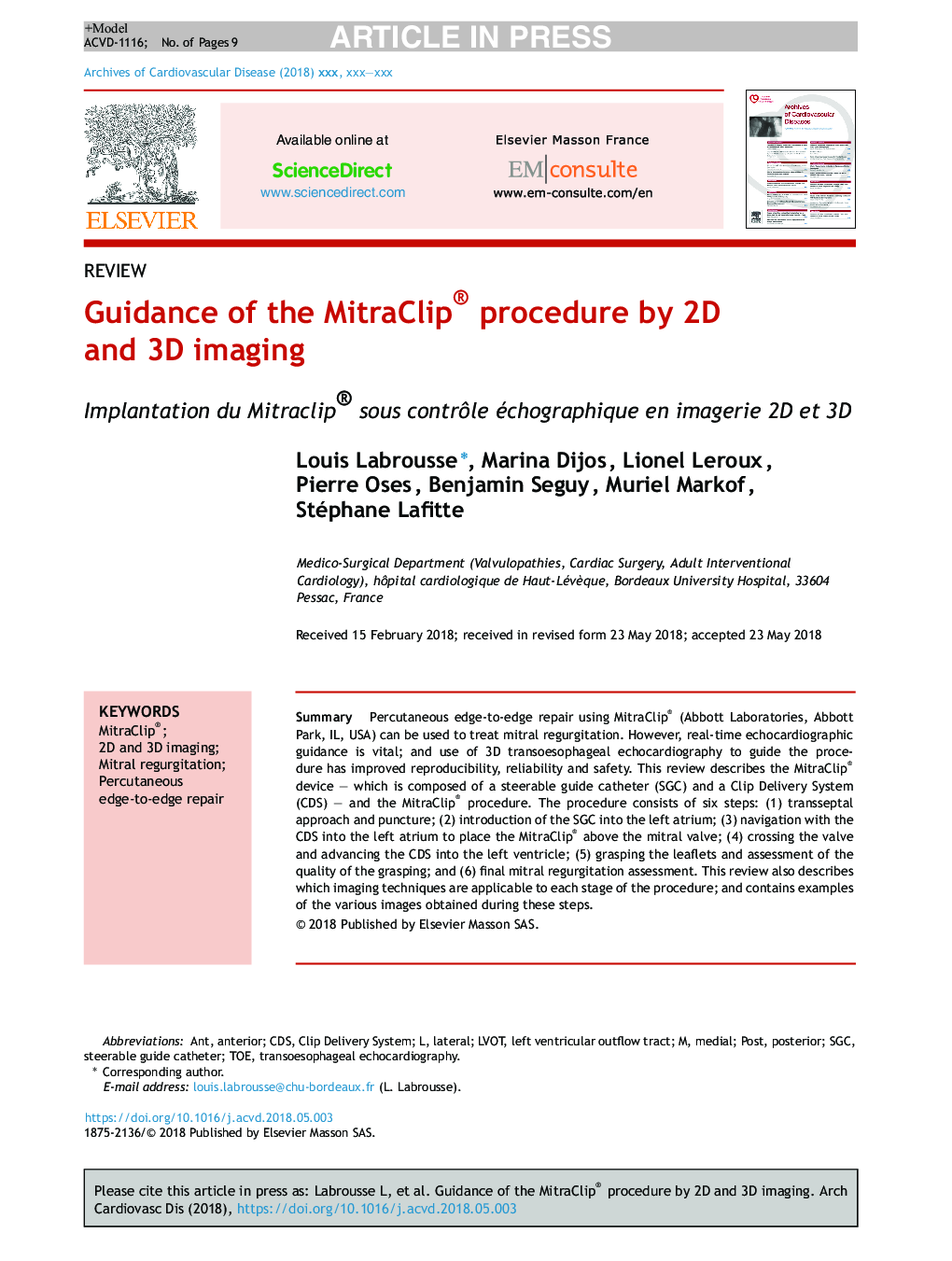 Guidance of the MitraClip® procedure by 2D and 3D imaging