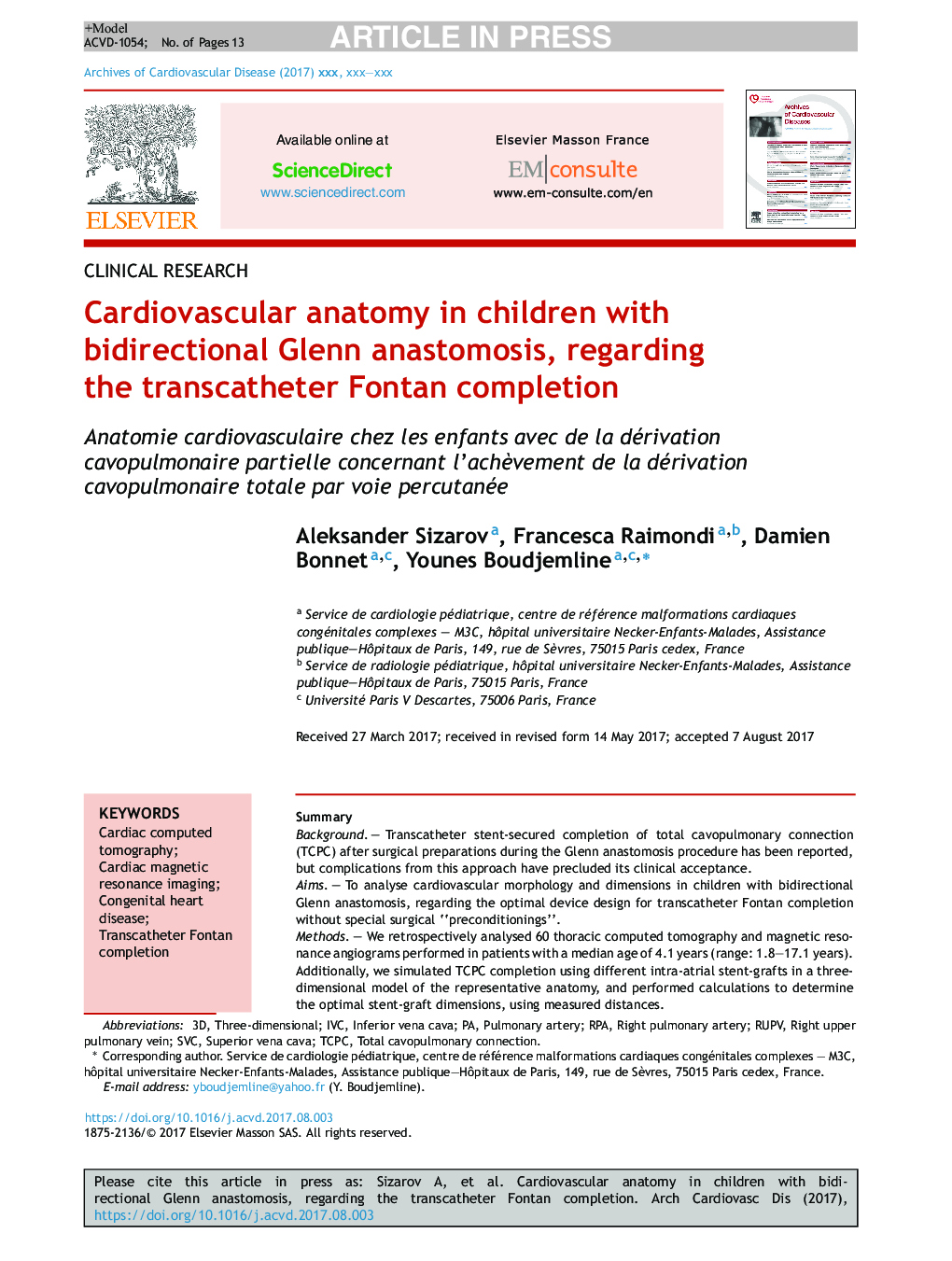 Cardiovascular anatomy in children with bidirectional Glenn anastomosis, regarding the transcatheter Fontan completion