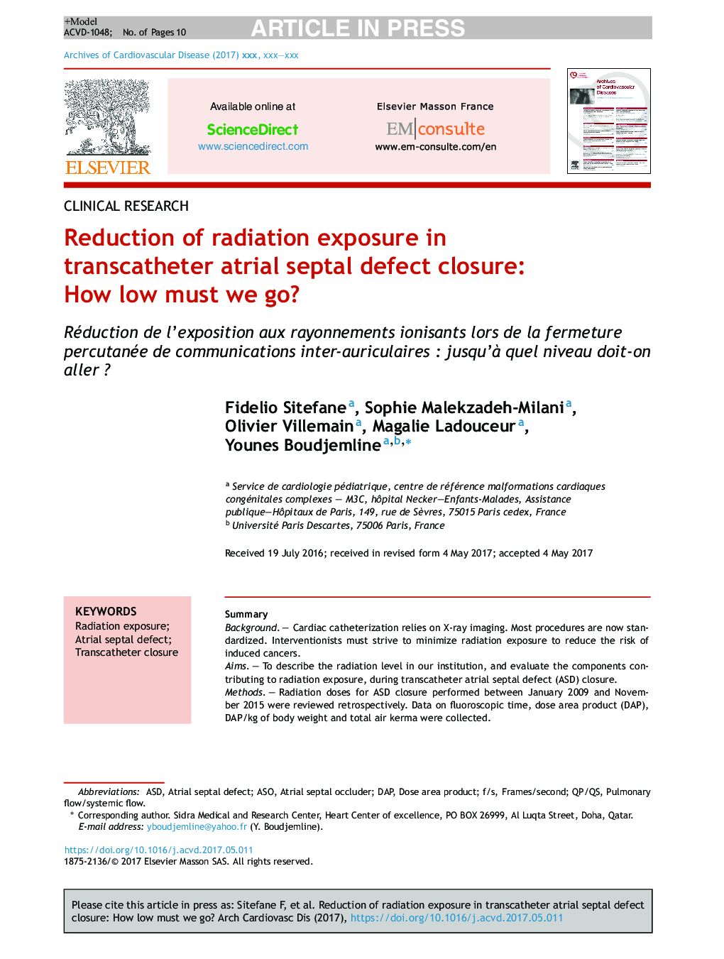 Reduction of radiation exposure in transcatheter atrial septal defect closure: How low must we go?