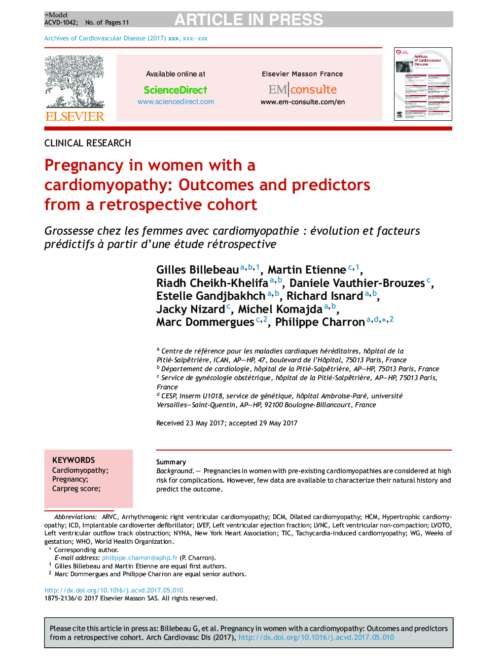 بارداری در زنان مبتلا به کاردیومیوپاتی: نتایج و پیش بینی کننده ها از یک گروه کنترل گذشته نگر 