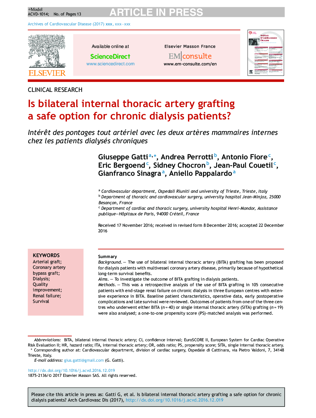 Is bilateral internal thoracic artery grafting a safe option for chronic dialysis patients?