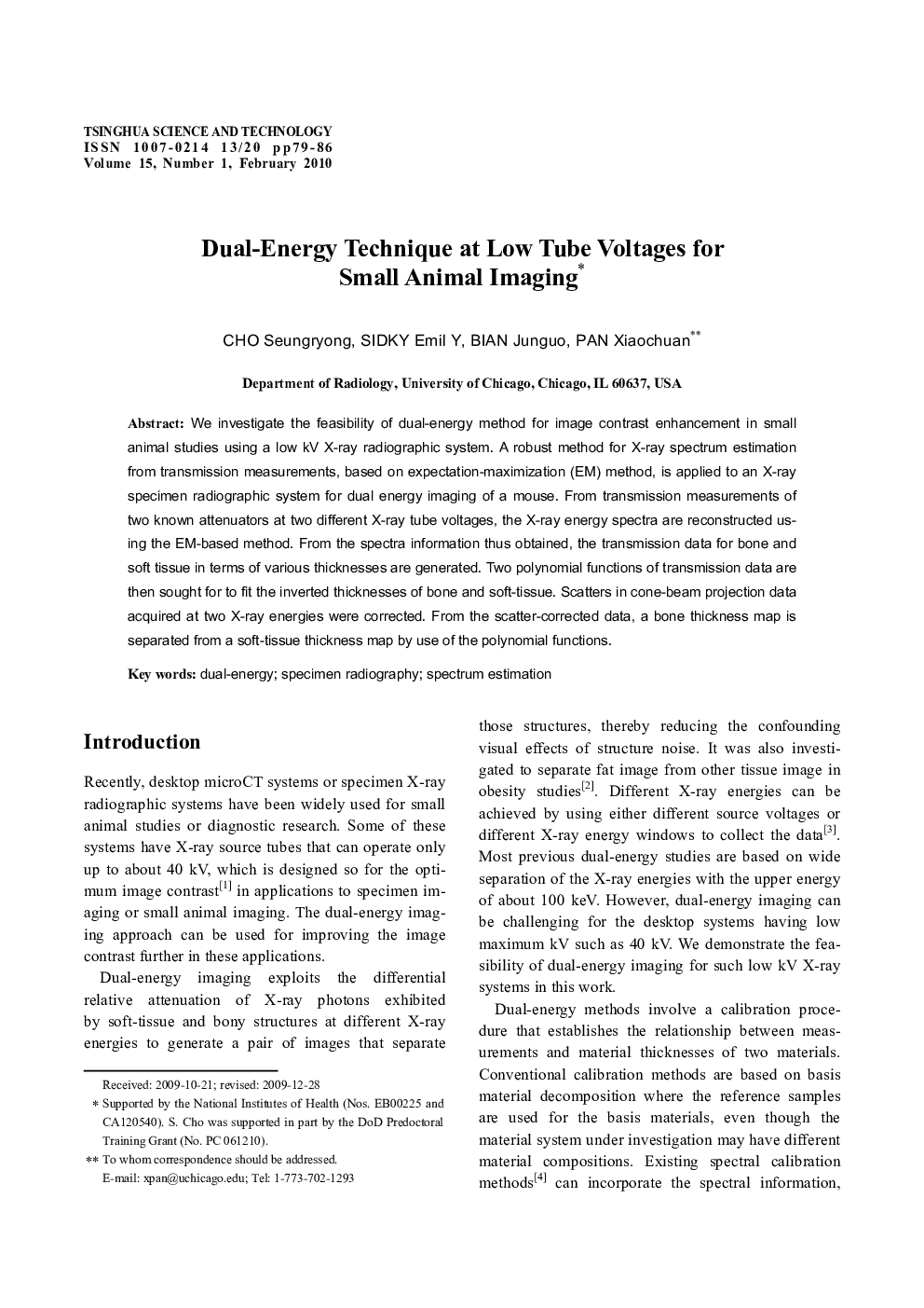 Dual-Energy Technique at Low Tube Voltages for Small Animal Imaging