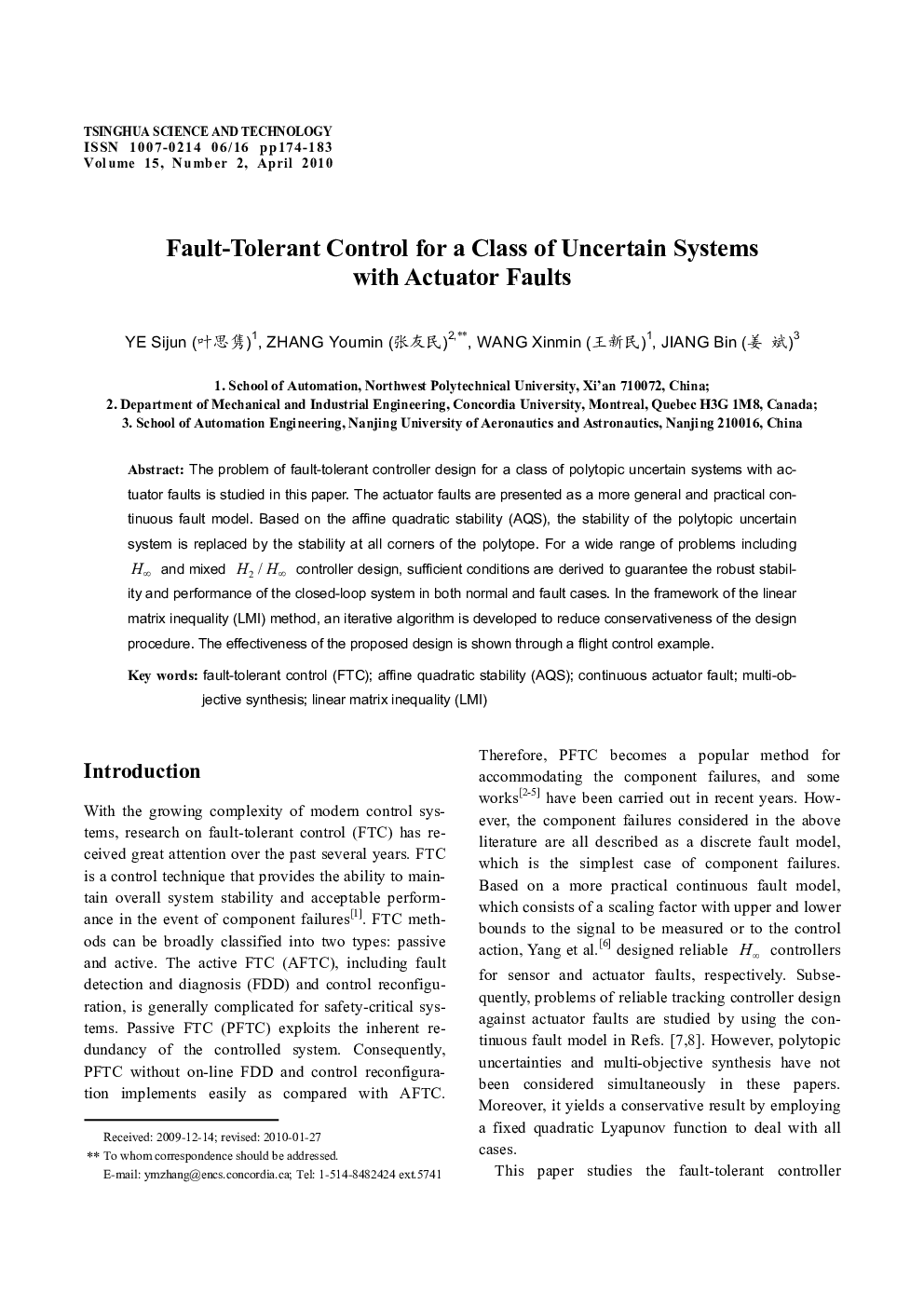 Fault-Tolerant Control for a Class of Uncertain Systems with Actuator Faults