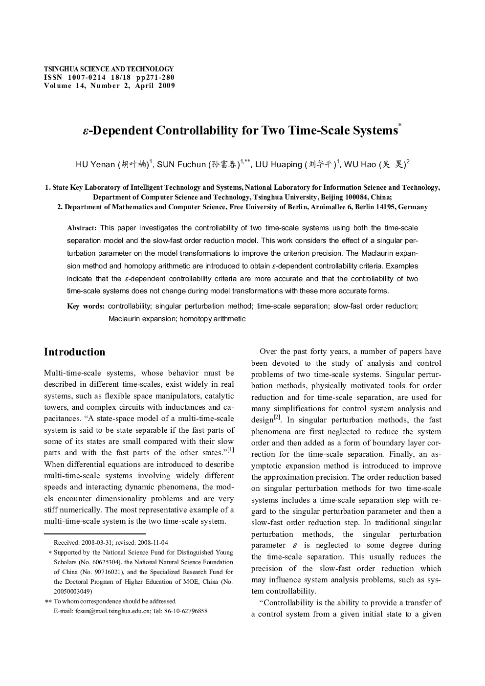 É-Dependent Controllability for Two Time-Scale Systems