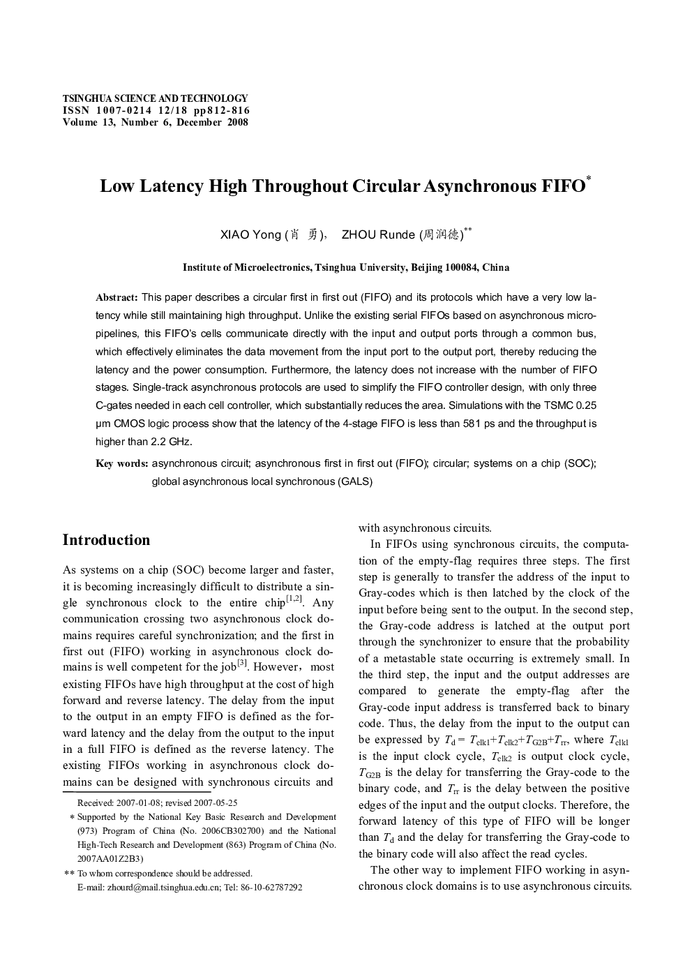 Low Latency High Throughout Circular Asynchronous FIFO