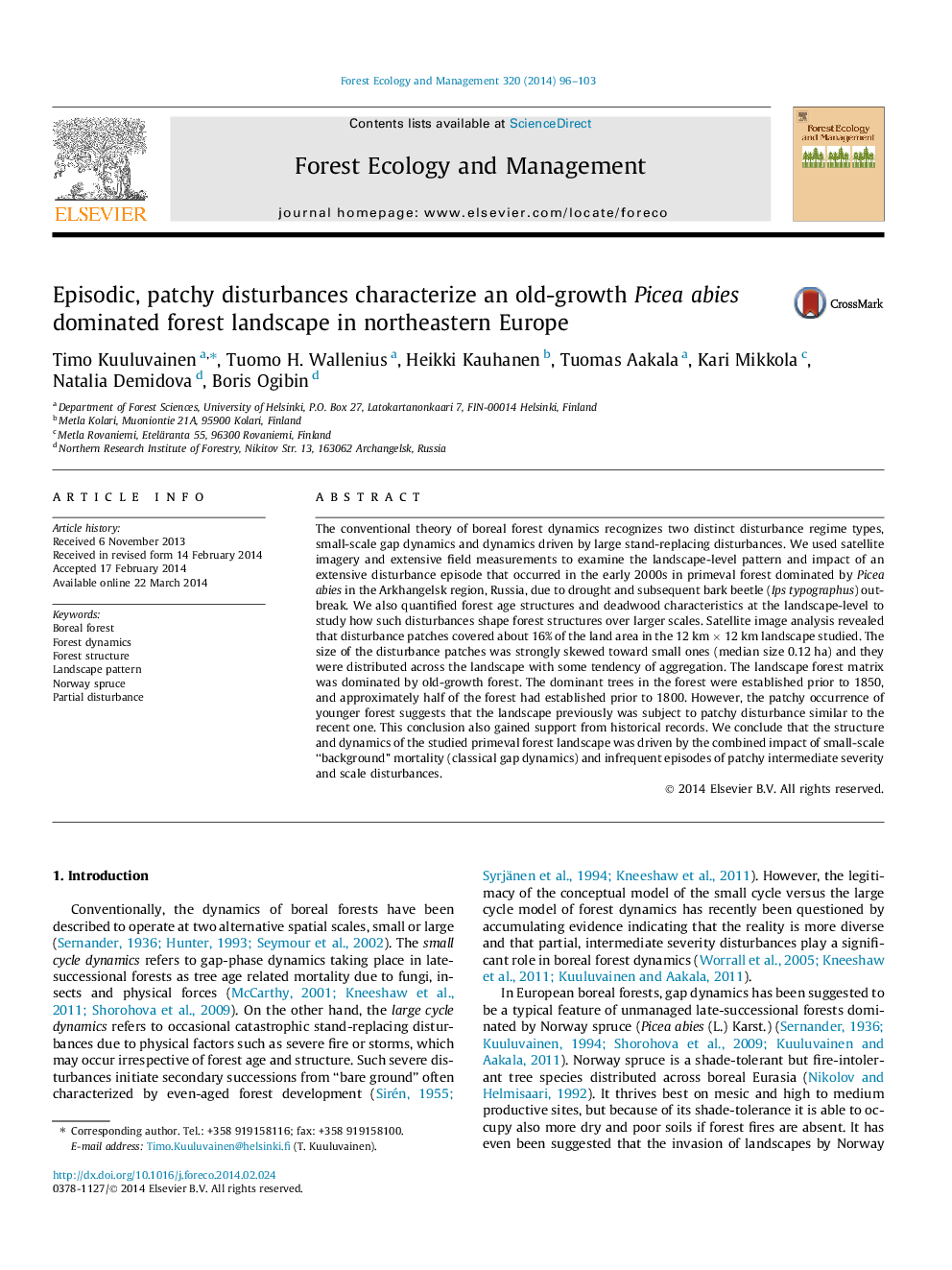 Episodic, patchy disturbances characterize an old-growth Picea abies dominated forest landscape in northeastern Europe