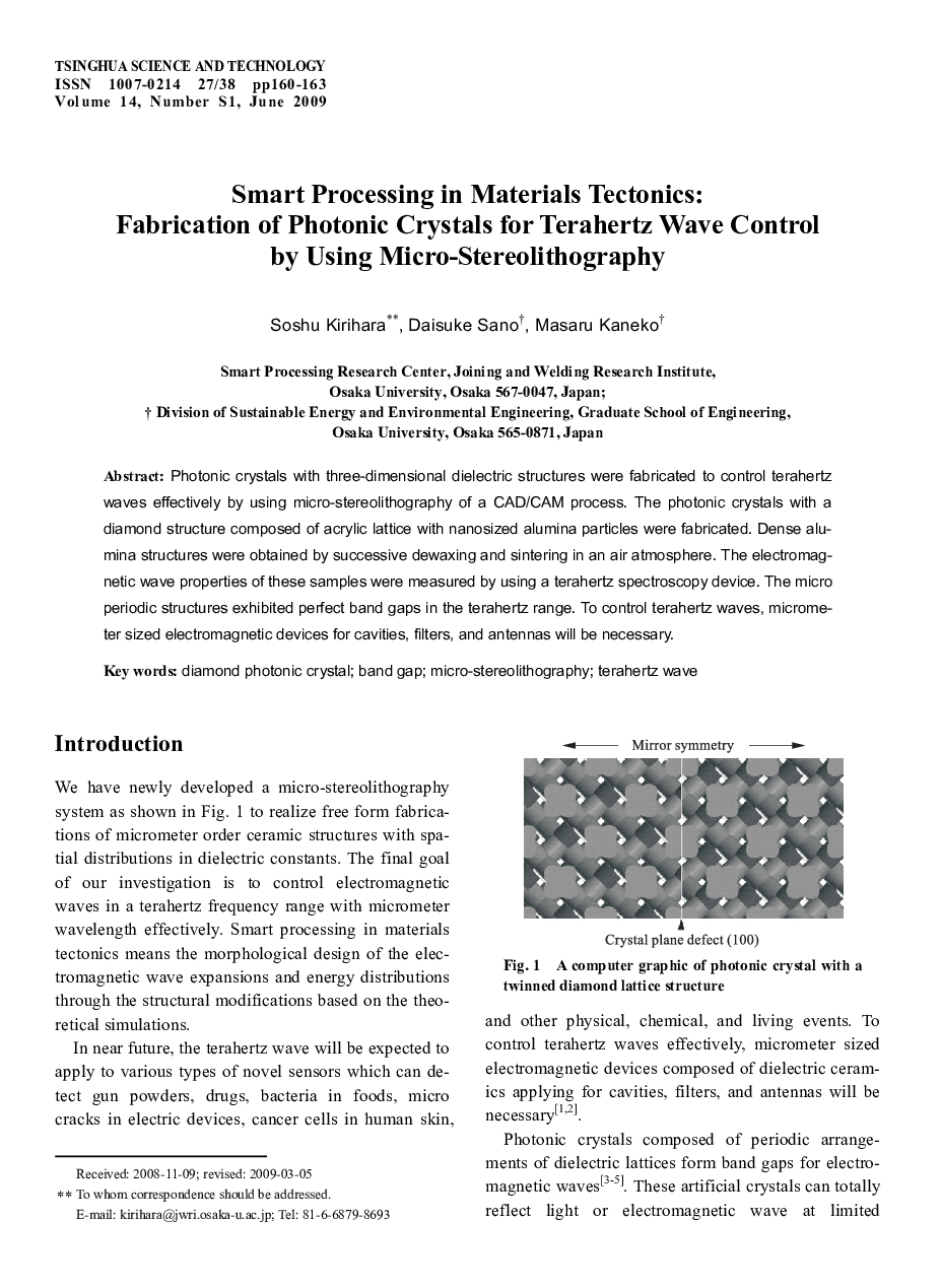 Smart Processing in Materials Tectonics: Fabrication of Photonic Crystals for Terahertz Wave Control by Using Micro-Stereolithography