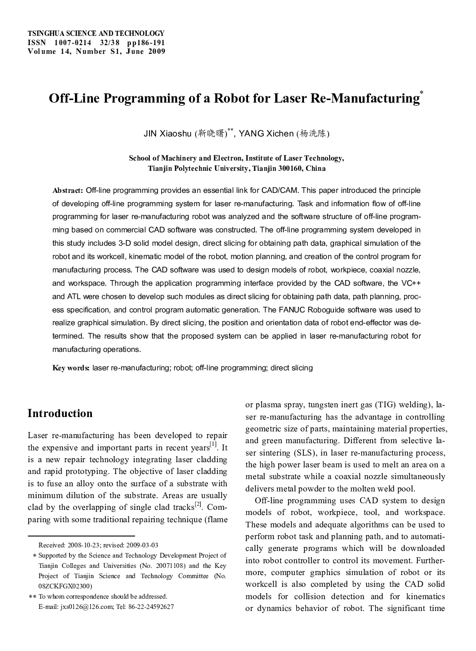 Off-Line Programming of a Robot for Laser Re-Manufacturing