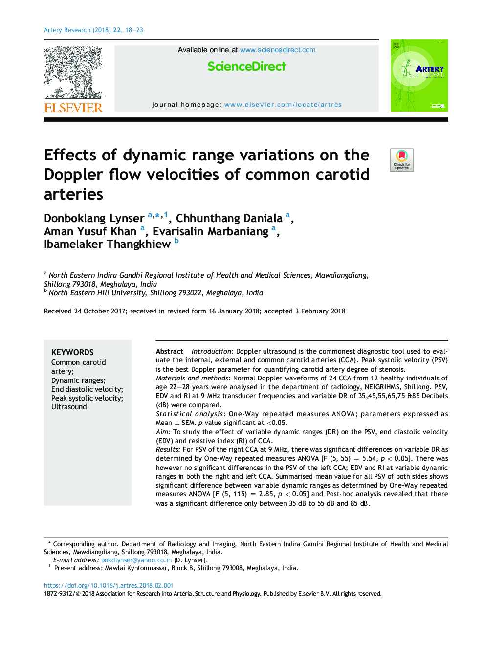 Effects of dynamic range variations on the Doppler flow velocities of common carotid arteries