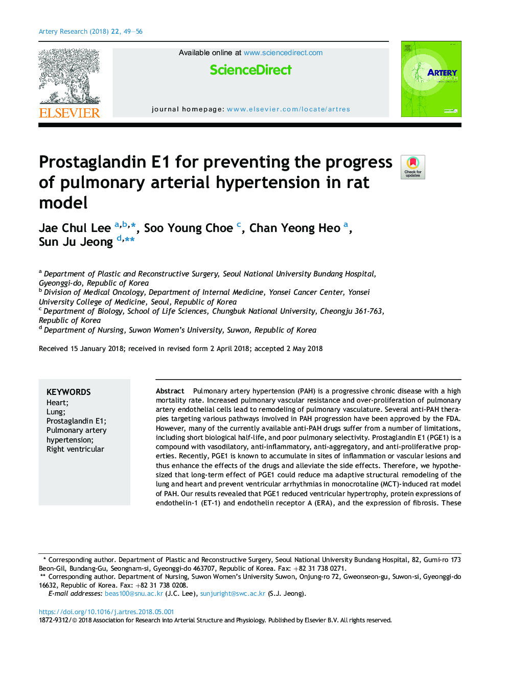 Prostaglandin E1 for preventing the progress of pulmonary arterial hypertension in rat model