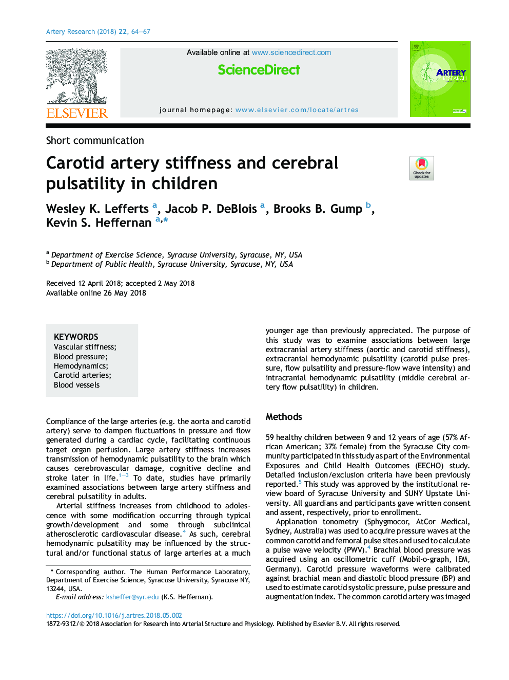 Carotid artery stiffness and cerebral pulsatility in children