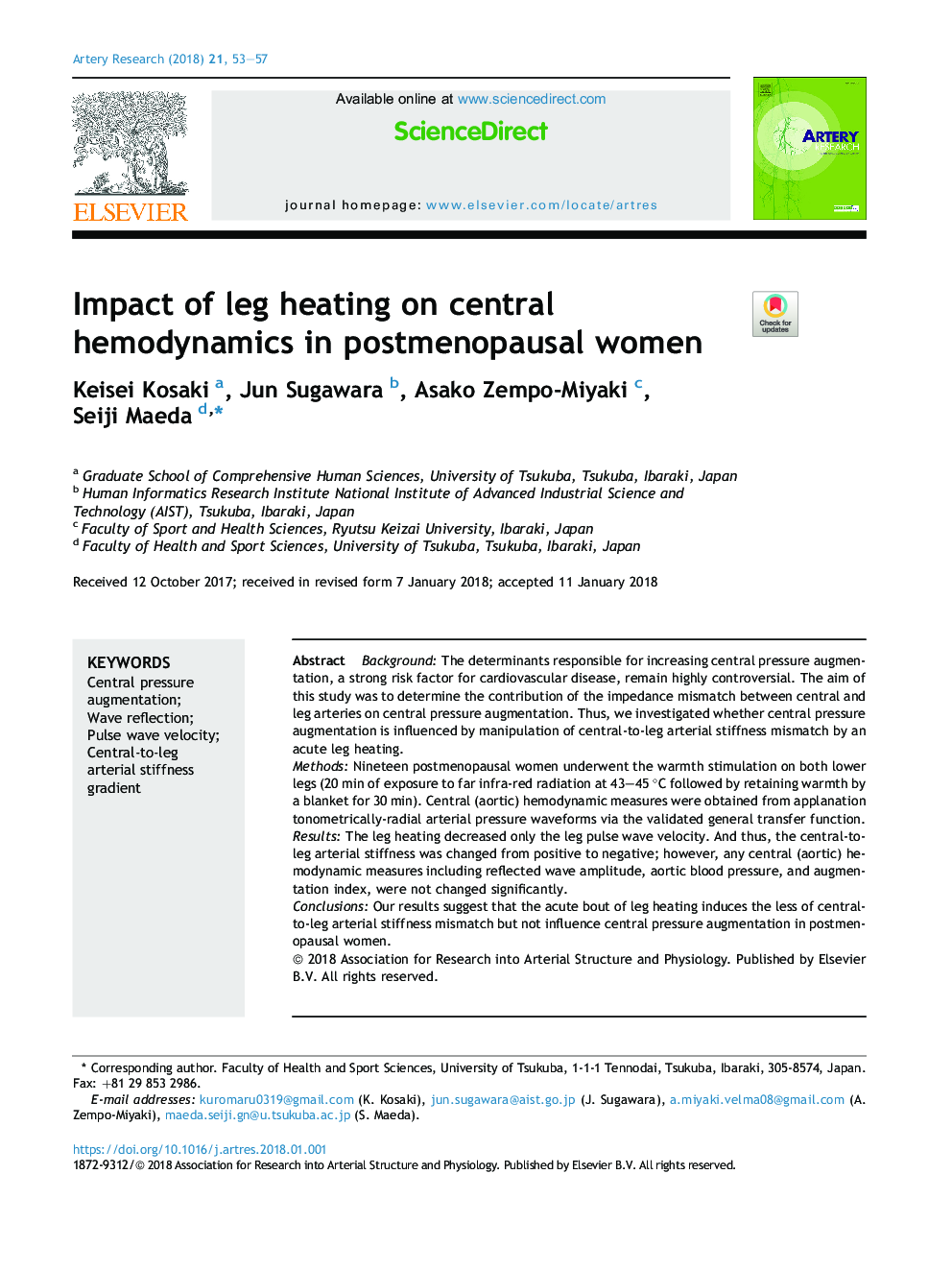 Impact of leg heating on central hemodynamics in postmenopausal women