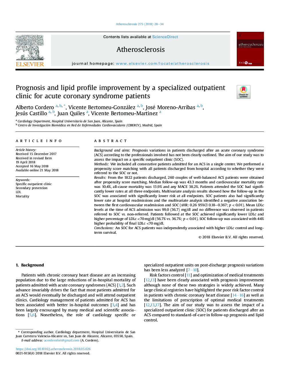 Prognosis and lipid profile improvement by a specialized outpatient clinic for acute coronary syndrome patients