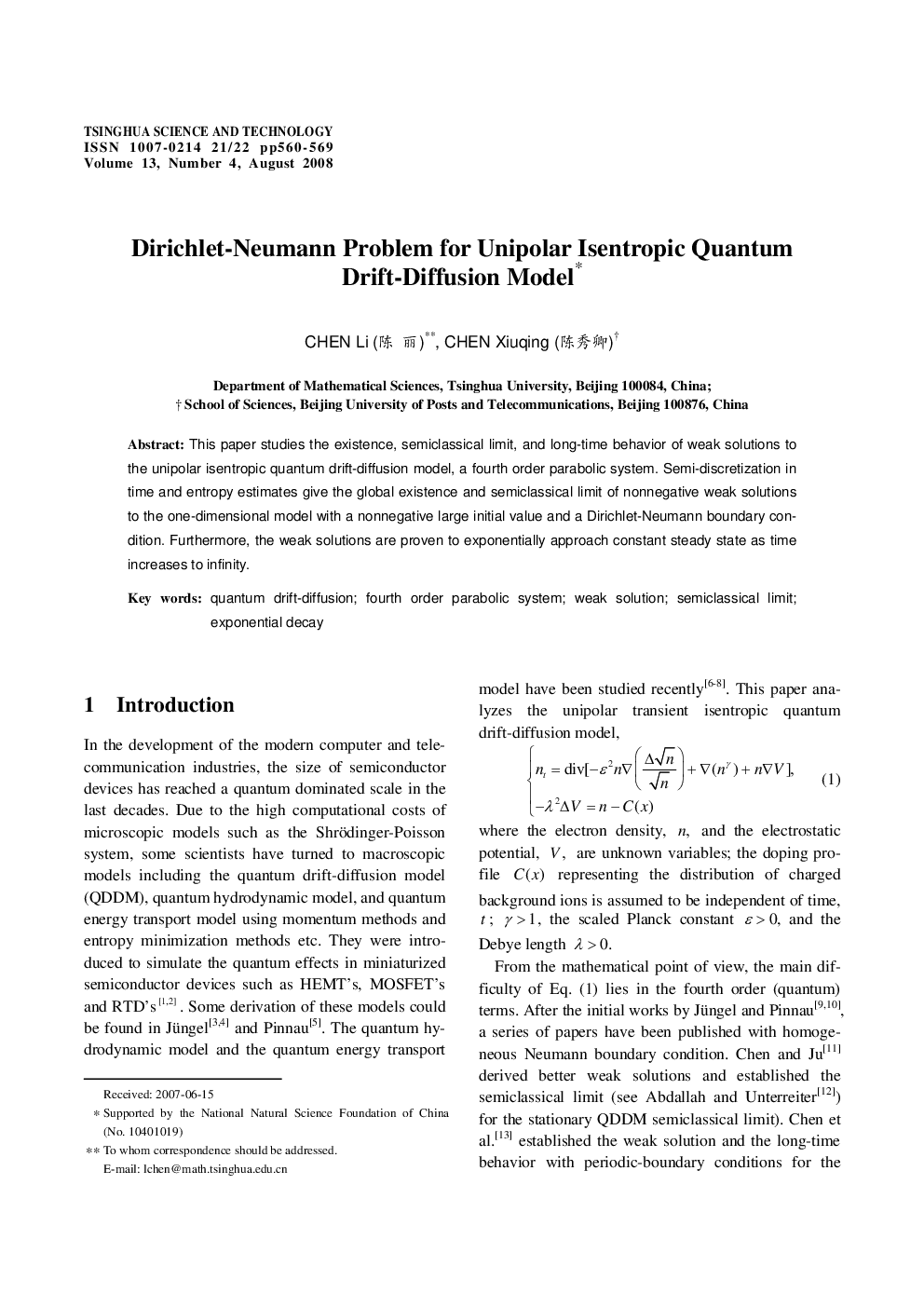 Dirichlet-Neumann Problem for Unipolar Isentropic Quantum Drift-Diffusion Model