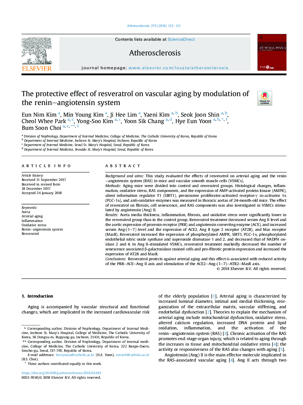 The protective effect of resveratrol on vascular aging by modulation of the renin-angiotensin system