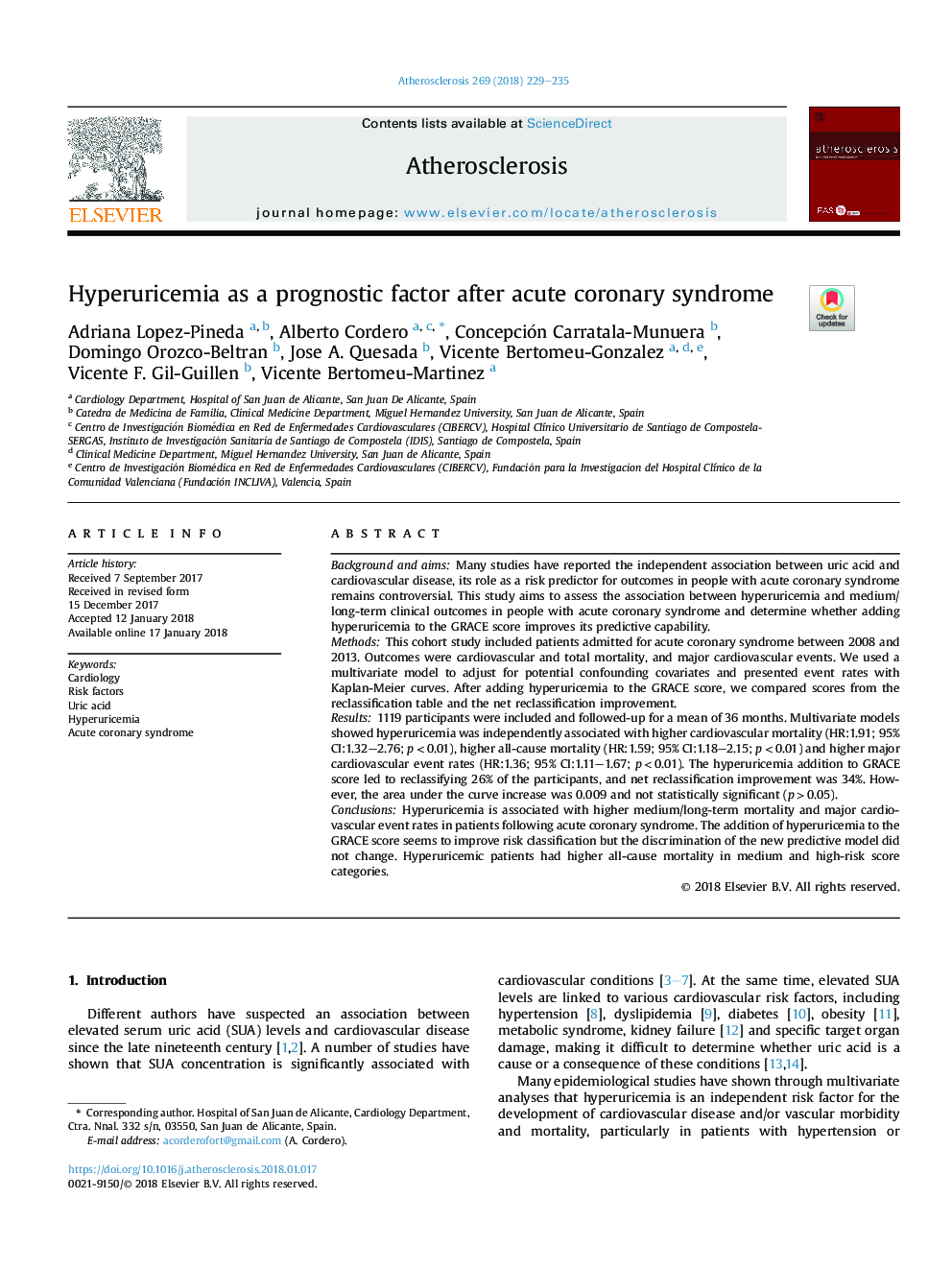 Hyperuricemia as a prognostic factor after acute coronary syndrome