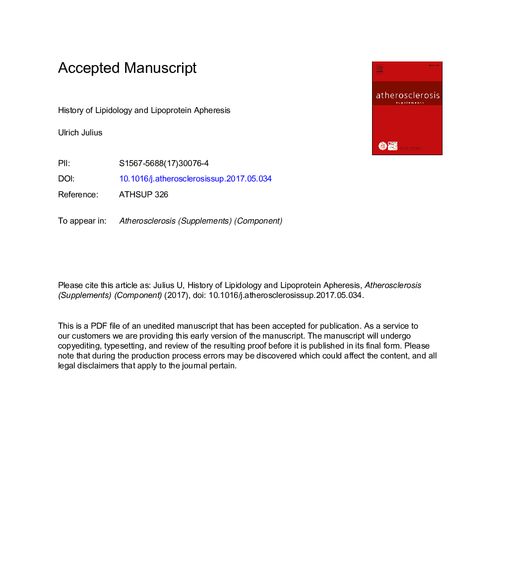 History of lipidology and lipoprotein apheresis