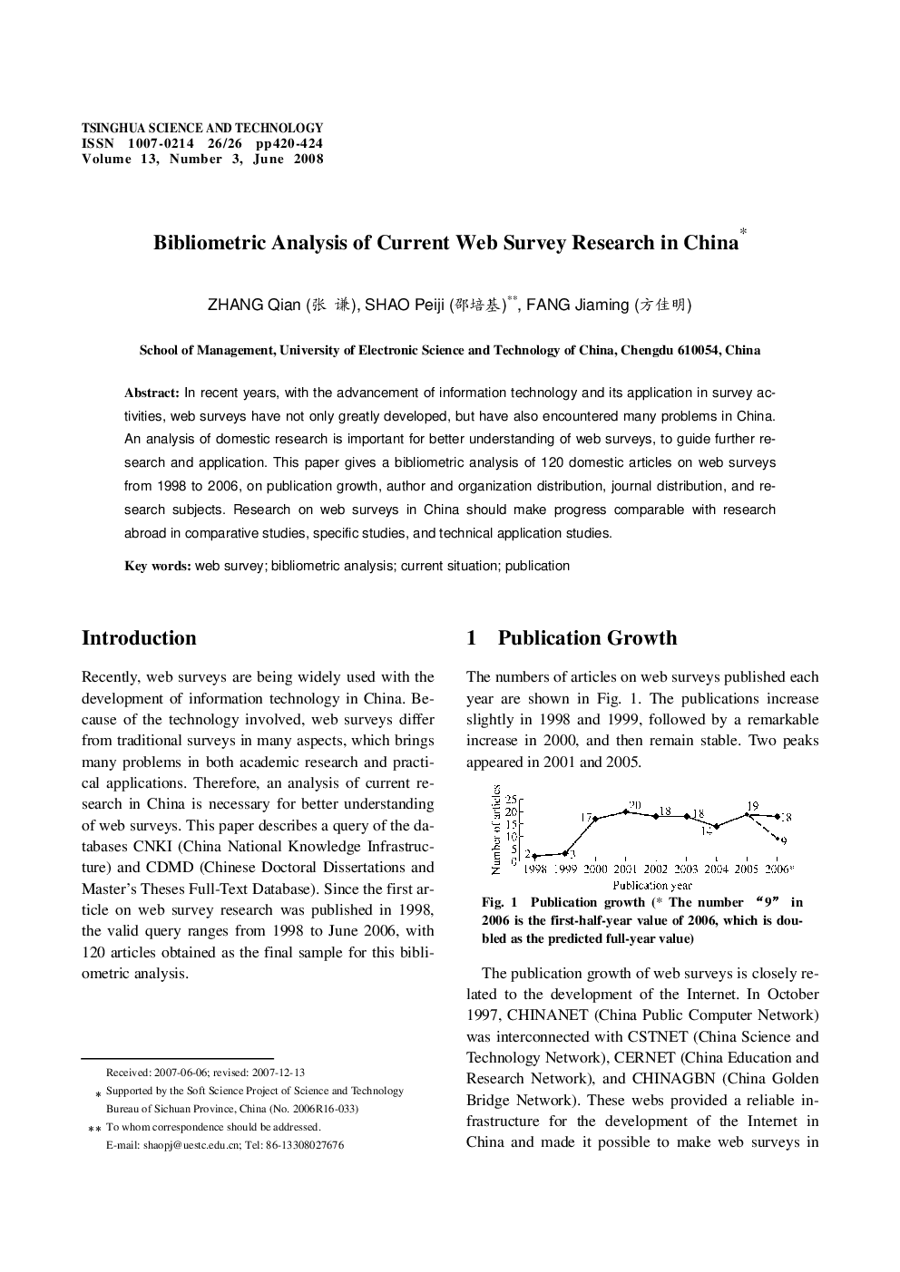 Bibliometric Analysis of Current Web Survey Research in China