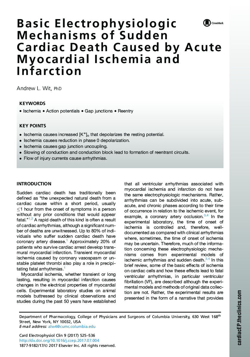 Basic Electrophysiologic Mechanisms of Sudden Cardiac Death Caused by Acute Myocardial Ischemia and Infarction